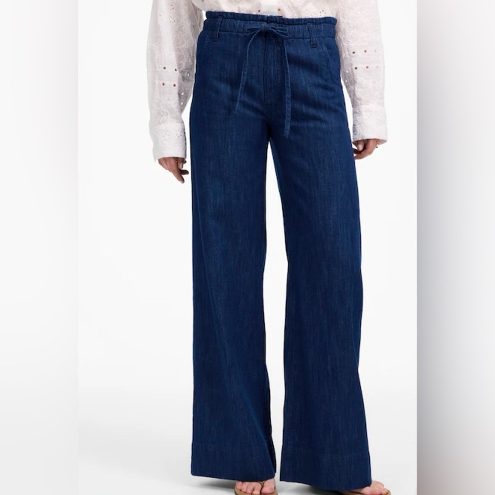 Madewell Dark Blue Wide-Leg Drawstring Jeans - Picture 2 of 9
